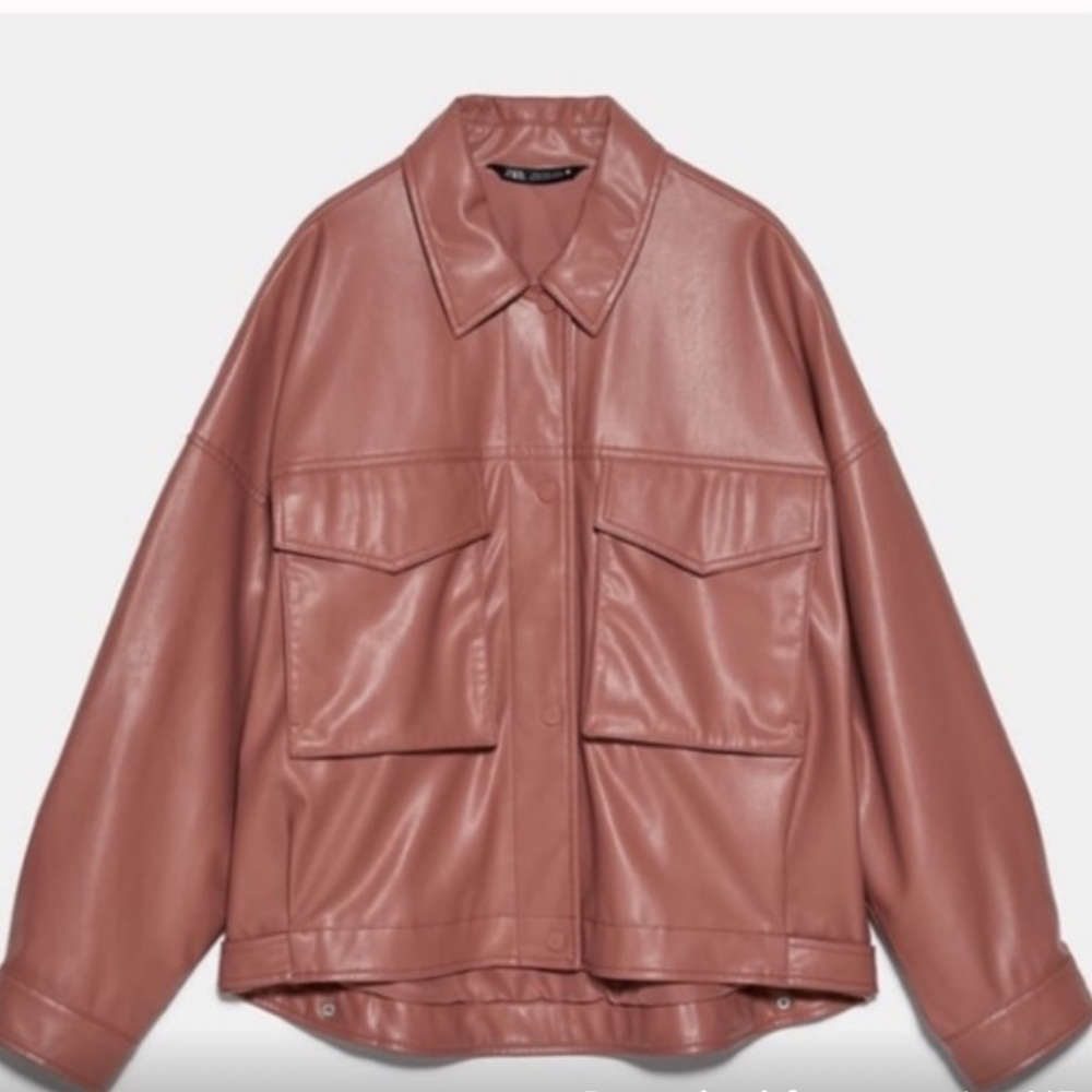 Zara Pink Oversized Faux Leather Jacket